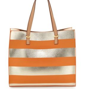 Neiman Marcus Bardot Striped Tote Bag, Gold/Orange